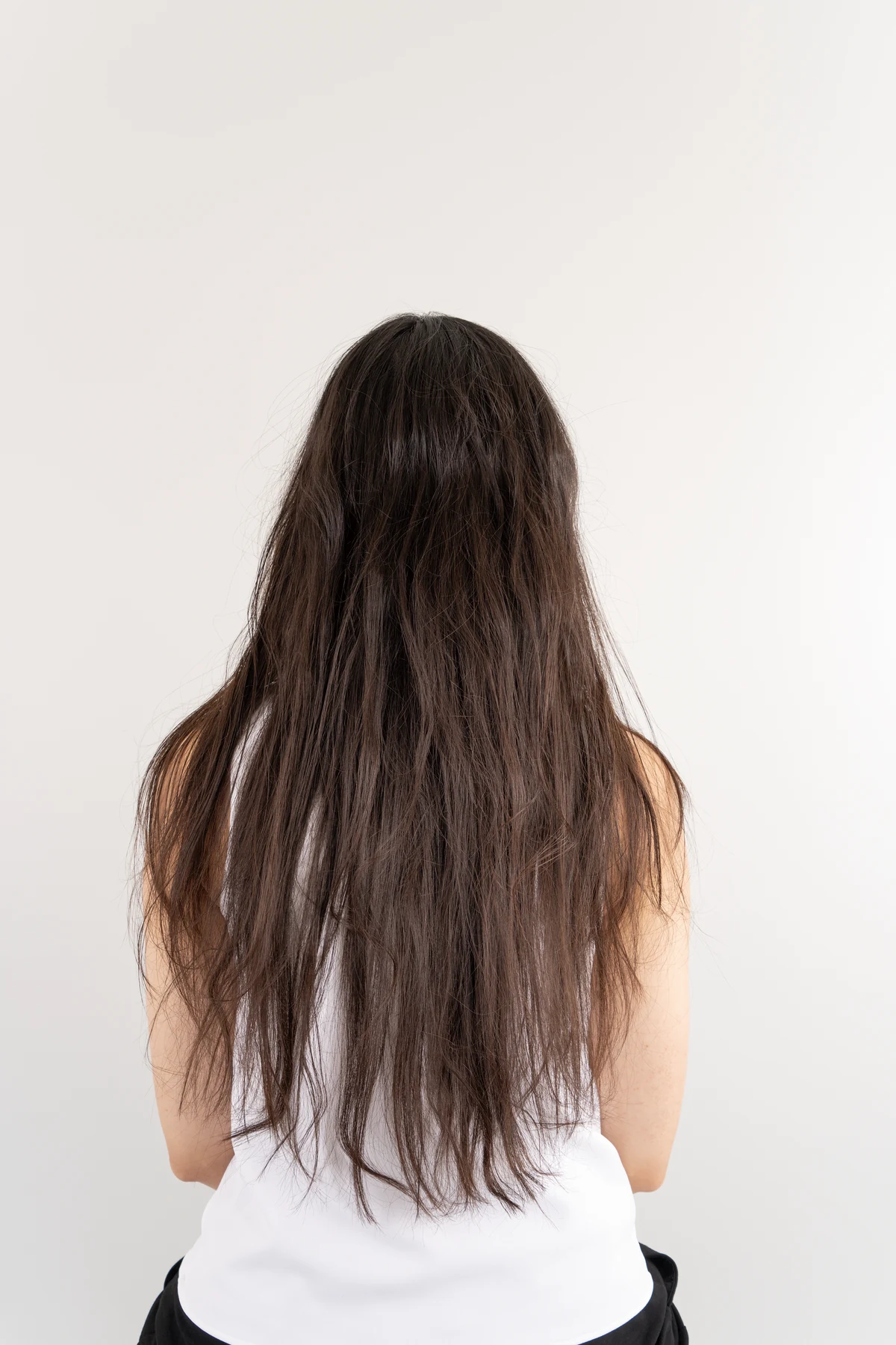 ロングヘアにソニックヒートアイロンIPを使用する前の背面